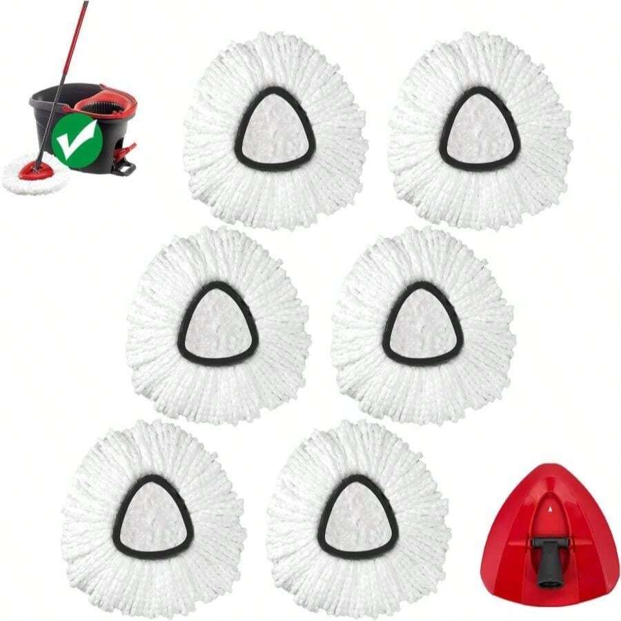 Spin Mop Replacement Head For O-Ceda EasyWring 1-Tank System, Mop Refills, Include 6 Cedar Mop Replace Heads, 1 Extra Mop Replacement Base, Microfiber, Easy To Replace - 白色 - 查看 1