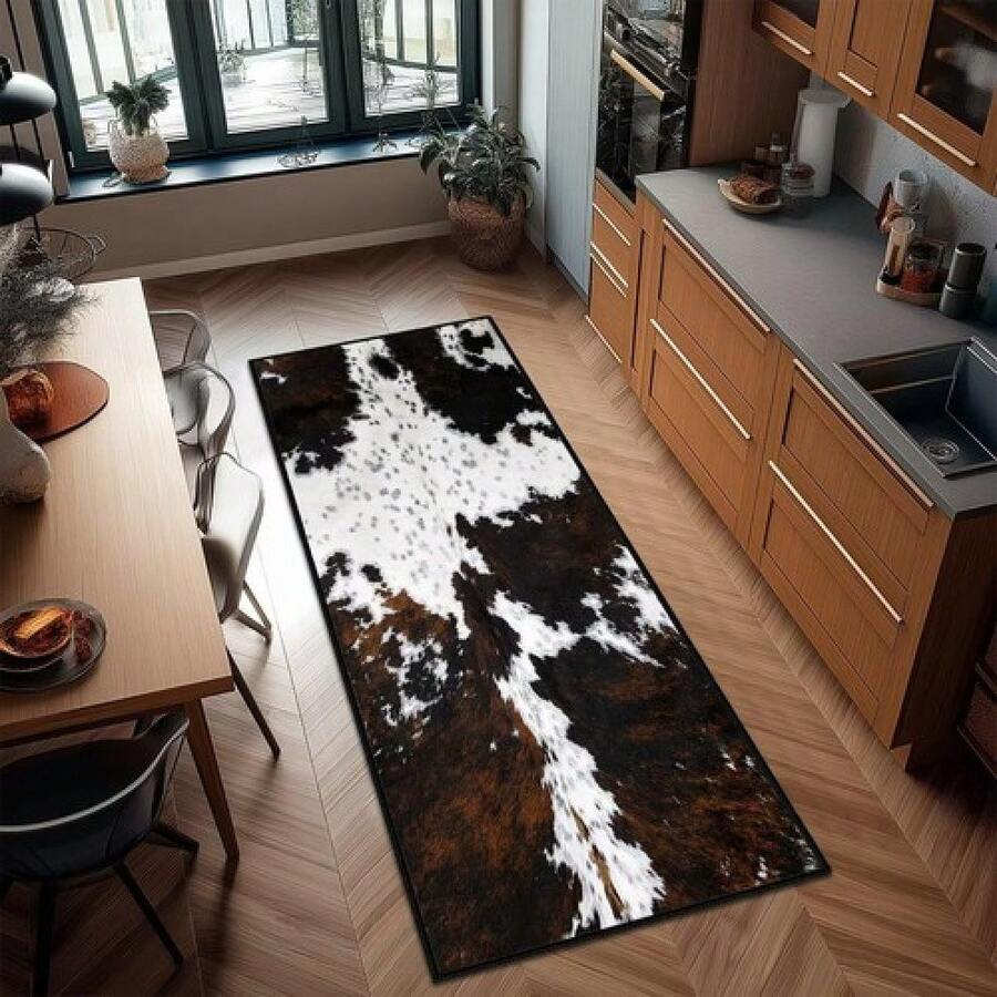 (1/2/3pc)Cow Print Runner Rug 2x6 Western Rugs Cowhide Throw Carpet Washable Kitchen R... - 彩色 - 查看 1