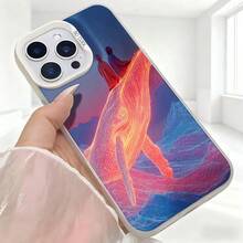 Cubierta de telefono con borde negro y diseño de ballena arco iris en tonos azules y rosados para iPhone 14 Pro Max estilo moderno ideal para uso diario en cafeterias y salas de estar - Negro - Ver 5