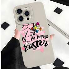 2026 nueva funda de teléfono mate, funda de teléfono conejo de Pascua con flores y texto de Feliz Pascua para  17 14 Pro Max  17 13  17 12  Galaxy S23 S22 S21 protector de teléfono funda de pareja regalo para novio novia regalo de vacaciones - Negro - Ver 3