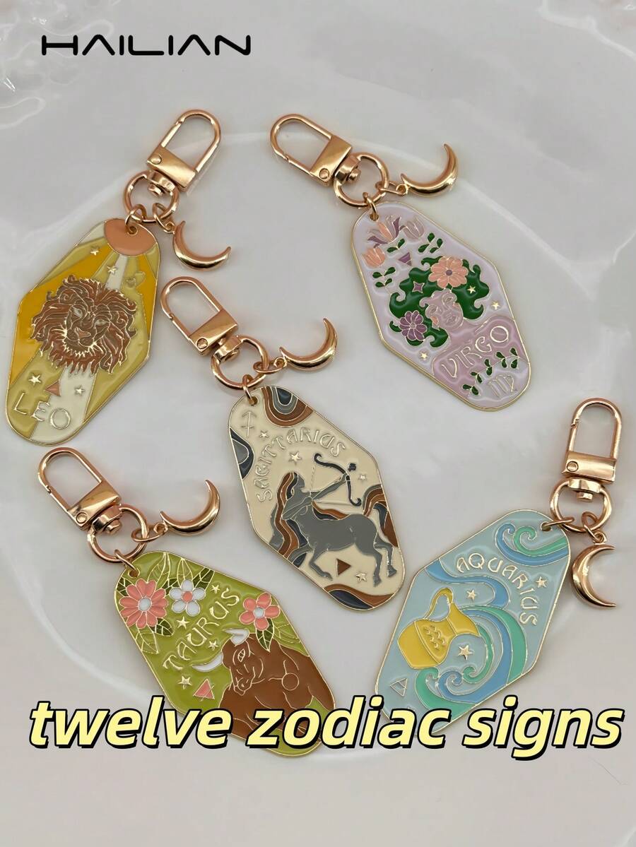 Women's Simple And Elegant Alloy Drip-Painted Twelve Constellation Bag Charm Bag Accessory Suitable For Car Keychains Bag Decorations Student Bags Couple Charms Small Gifts For Best Friends. Key Chain Gifts For Women Stocking Stuffers Teacher Gift Sister Gifts