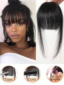 French Clip In Human Hair Bangs For Women Daily Wear Straight Hair Bangs Natural Black & Moca Brown Wispy Air Bangs With Temples Brown Black Fringes Real Human Hair Bangs Hairpiece