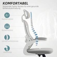 HOMCOM Ergonomic Office Chair With Mesh Backrest, Adjustable Height, Folding Armrests, 5 Wheels, Rocking Function, Gray (On-Site) - 1 - 查看 5