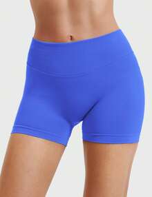 Pink Shorts Women Workout Gym Impact Shorts Elieen Hidden Scrunch Butt Lifting Mid Low Waist 4.5\"Seamless Shorts  Gym Shorts Workout Shorts Black Shorts Workout Shorts Biker Shorts Summer Shorts - 電光藍 - 查看 3