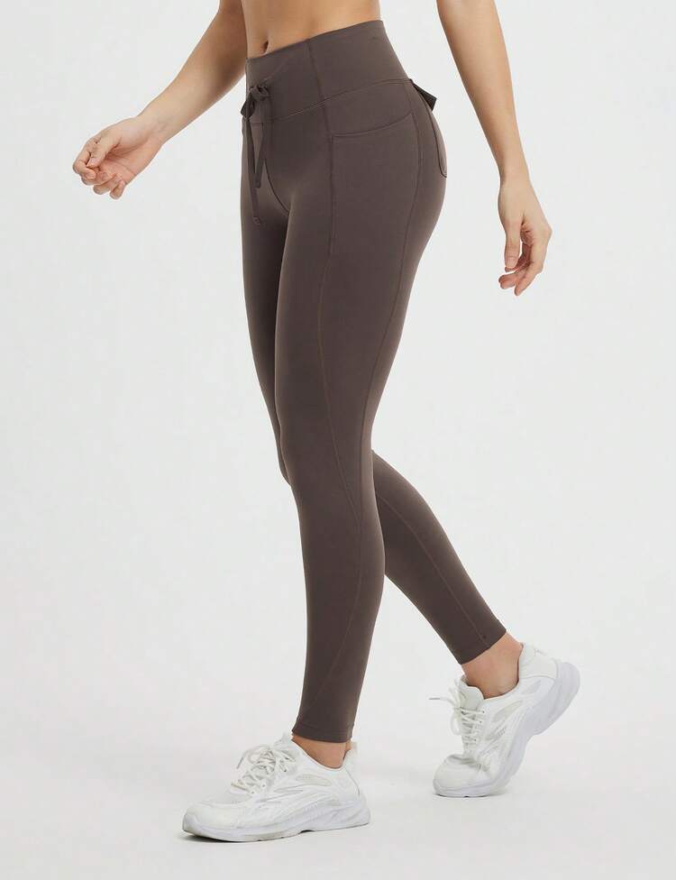baleaf Womens Cargo Leggings With Pockets Drawstring Tummy Control Scrunch Butt 7/8 Ankle Petite Yoga Pants Running - 卓茶棕19-1314TPG - 查看 1