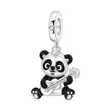 1 Pc Silver Plated Charm Animal Concert Panda Guitar Pendant & Elephant Drumming Bead & Hamster Bead For Original Bracelet Necklace DIY Jewelry Making Fit Women Birthday Gift