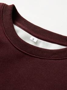 男士加厚棉质保暖内衬卫衣，宽松落肩套头衫，温暖圆领，适合春、秋、冬季穿着。 - 酒紅色 - 查看 5