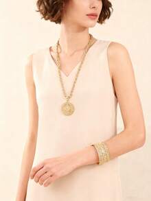 一套宫廷幸运眼和邪眼镂空金属手镯，花朵和奥斯曼图案吊坠项链，适合中东婚礼、派对、节日、圣诞礼物