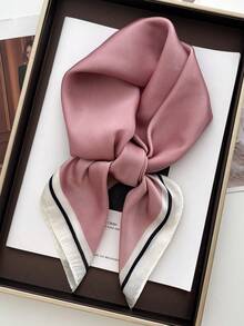 1 chiếc khăn quàng cổ màu trơn, khăn choàng nhỏ/băng đô cho nữ, khăn vuông 70x70cm - Hồng - Xem 1