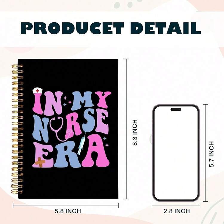Cuaderno de enfermera estilo Groovy de BearCake, regalos de apreciación a enfermeras, regalos para enfermeras registradas (RN), regalos para enfermeras practicantes, suministros de oficina para enfermeras, cuaderno de espiral con tapa dura 5.5x8.3 en mi era de enfermera, blanco-anotación rosa - enfermera rosa con anotaciones blancas - Añade 7
