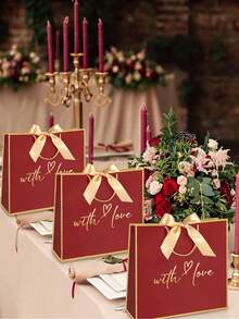 1 pieza Bolsa de regalo con forma de corazón, bolsa de regalo de papel con decoración de lazo, bolsa plegable y ligera, viene con cinta, perfecta para regalos de cumpleaños, bodas, Año Nuevo, Día de San Valentín, aniversarios, Día del Maestro