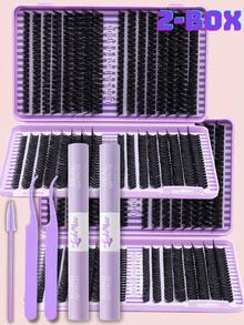 1BOX/2BOXES 640PCS/1280PCS Lash Cluster Set, Individual Cluster Lashes, D/DD Curl 0.35-0.63inch Effect DIY False Lashes, 50D+60D+80D+100D/50D+80D+100D+120DD Mixed Density, Natural Fluffy & Thick, 0.07mm Mink-Like Hair, Includes Eyelash Glue, Tweezers & Brush, For Christmas, Halloween, Party, Daily Wear, Essential Beauty Tools, Beauty & Health, Festive Glam Beauty, Eye Lash Clusters, Individual Eyelashes, Lashes, Fake Lashes - 黑色 - 查看 14