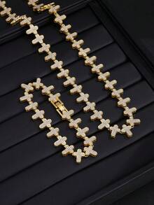 2pcs Fashionable & Versatile Fully Rhinestone Clover Necklace & Bracelet Jewelry Set, Suitable For Men And Women Everyday Wear - Bracelet Set - View 10