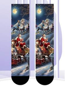 1 Pair Christmas Themed Mid-Calf Socks, Festive Gift For Christmas, Suitable For Sleeping And Couples, Perfect For Christmas Wear