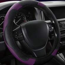 1pc New Elastic Carbon Fiber Anti-Slip Car Steering Wheel Cover, Stretchy Band Design, Breathable Microfiber Leather Universal Fit For Most Cars