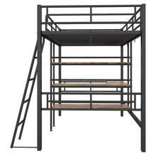 High Bed, 90*200cm, Without Mattress, Bed With Desk, Multiple Shelves, Railing, Ladder, Iron Frame, Black - 黑色+金屬+90cm*200cm - 查看 10