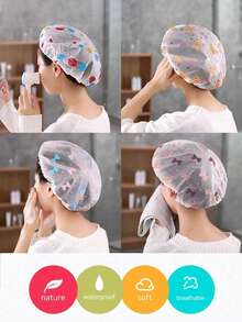 1pc Mixed Pattern Waterproof Shower Cap, Printed Shower Cap, PVC Dustproof Waterproof Shower Head Cover, Thick Reusable Shower Cap, Suitable For Home, Travel, Salon, Beauty Salon And Other Occasions - 1pc-random Color - View 6