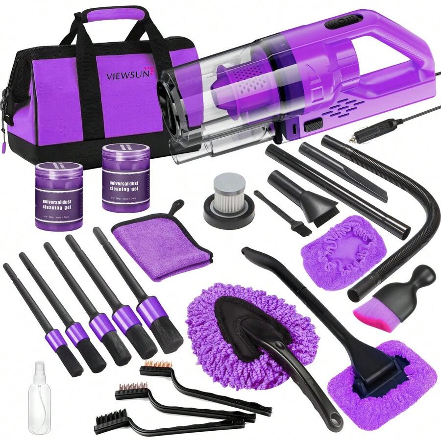 17PCS Car Cleaning Kit, Purple Car Interior Detailing Kit With High Power Handheld Vacuum, Detailing Brush Set, Windshield Cleaner, Cleaning Gel, Complete Auto Accessories For Women Gift - 紫色 - 查看 1
