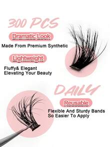 Rikuaild 300片装D型卷翘蓬松假睫毛套装（60D+80D+100D），8-16毫米混合长度，柔软自然，轻盈飘逸，魅力持久。套装包含睫毛胶、镊子和睫毛刷，适合日常使用、旅行、新手入门、婚礼、约会、派对、节日等场合，也是圣诞节/万圣节/送礼的理想之选。 - 彩色 - 查看 4