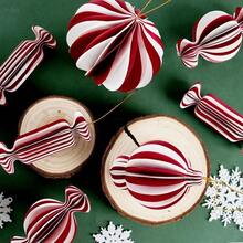 12 decoraciones de Navidad rojas y blancas adornos de panal de papel de caramelo 3D para árbol adornos decorativos para colgar bolas de manualidades linternas de panal para árbol de Navidad Año - rojoblanco - Ver 3