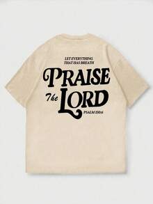 Plus Size Men's Letter Print Round Neck Short Sleeve Casual T-Shirt, Easy To Match, Best Gift For Friends - Khaki - View 5