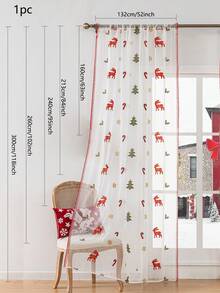 1pc/2pcs Christmas Sheer Curtain, Deer Pattern Design Delicate Embroidery Sheer Curtain, Semi-Transparent Home Window Decor, Room Decoration, Christmas Holiday Decor - Multicolor - View 19
