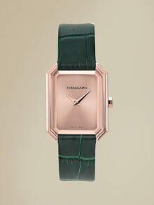 Salvatore Ferragamo Leather Strap Watch For Women Wrist Watches Crystal Accented Quartz Watch - 綠色 - 查看 1