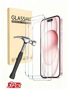 3 Pieces Tempered Glass Compatible With IPhone 17 17 Pro 17 Pro Max 17 Air16 16 Plus 16 Pro 16 Pro Max 15 14 13 12 11 Pro Max X XS XR Mini 7 8 14 Plus For IPhone Screen Protector Compatible With IPhone 14 15 Pro Max Glass