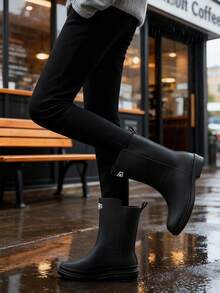 时尚新款防水雨靴，柔软舒适的橡胶靴，长筒靴，适合年轻女性，成人黑色雨季靴，可用于钓鱼、洗车、徒步旅行，轻便防水鞋，适合户外雨天穿着，女士冬季靴，女士橡胶鞋，女士雨鞋，女士冬季靴 - 黑色 - 查看 3