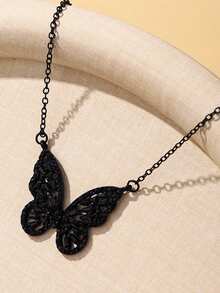 1pc Y2K Chic Gothic Style Black Crystal Hollow Butterfly Clavicle Chain Necklace, Versatile For Dates, Street Style, Parties And Daily Outfits - Black - View 3