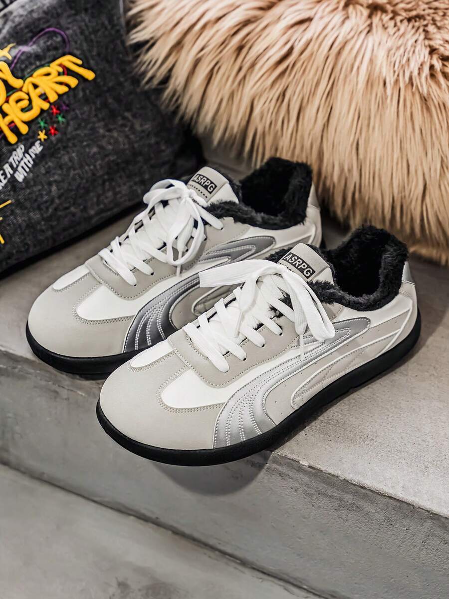 Shoes 男士时尚复古休闲厚底运动鞋，保暖内里，适合跑步 - 灰色 - 查看 1