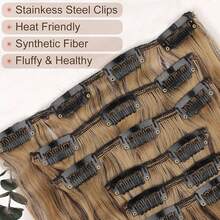 Clemă sintetică pentru a atașa peruci, mărind volumul părului, prelungind lungimea. Potrivită pentru femei, pentru a fi purtată în diverse ocazii, cum ar fi Crăciunul. - Multicolor - Vizualizare 3