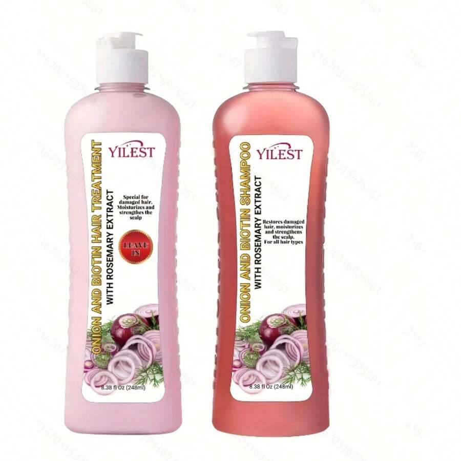 Onion Biotin and Rosemary Shampoo - Shampoo Onion Biotin Y Rosemarys | 2-Piece Onions Conditioner Rosemarys Shampoos Set, Rosemary Onions Shampoos for Stronger, Thicker and Longer Hair - 1 pieza - Ver 1