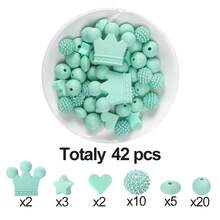 40/42件/套硅胶珠饰品制作套装，DIY串珠工艺配件，包含皇冠/心形/星星/玫瑰花等时尚装饰珠，非常适合制作串珠笔/项链/手链/钥匙扣/证件挂绳，适合女性、男性、手工艺者、学生、上班族、礼品购买者。 - 皇冠玫瑰花混合套裝 - 查看 9