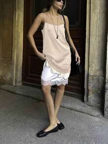 Women Lace Trim Top Sleeveless Backless Tank Tops - Pink - View 2
