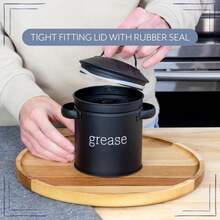 AuldHome Design Enamelware Grease Container W_Strainer (Black), Farmhouse Style Kitchen StorageTin, Labeled Grease - ColorB - 查看 8