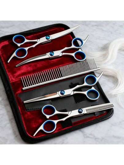 6 Pcs/Set Professional Pet Grooming Stainless Steel Scissors Set For Personal Use: Steel Comb, Flat-Tip Scissors, Nail Clippers, Hair Cutting Scissors Set
