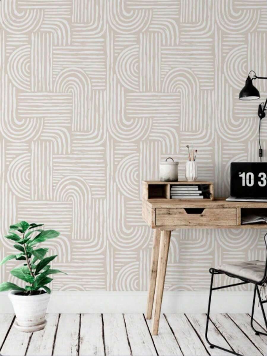 17.7 Inches * 6.5/9.8 Feet * 1pc Classic Stripe Rope Texture Peel And Stick Wallpaper, Waterproof Removable, Wall Stickers, Home Decor, Wall Art, Wall Decor, Room Decor - Beige - View 1