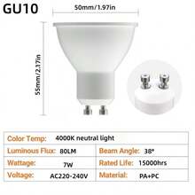 1/6/12 GU10 LED Light Bulbs 7W, 3000K~600K, AC220V - 240V, Standard GU10 LED Light Bulb, Perfect For Home Lighting Bulb, Chandelier And Office - White - View 12