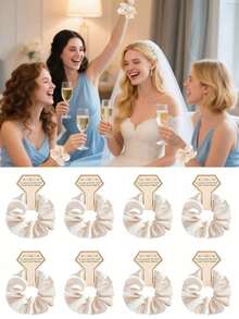 10个伴娘求婚礼物真丝发圈 - 真丝发带，适合单身派对回礼、婚礼发饰（不伤发设计，浪漫礼盒填充物，适合新娘派对、DIY新娘纪念品）、单身派对回礼、婚礼派对用品、生日派对、毕业季（款式随机发货） - 香檳色 - 查看 2