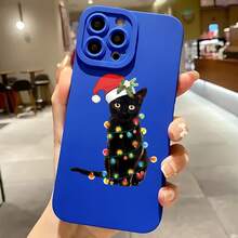 2026 nueva funda de teléfono mate, funda de teléfono diseño de gato navideño con luces y gorro de Santa para iPhone 17 14 13 12 11 Pro Max Se  Galaxy S23 S22 S21 S20 Plus Ultra, regalo de pareja para él y ella, presente de vacaciones - Negro - Ver 4