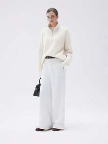 Women Cashmere Oversized Quarter Zip Pullover Sweater Long Sleeve Collared Ribbed Knit Jumper Tops, 2025 Style - trắng - Xem 6