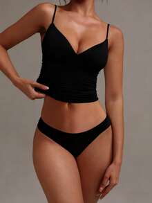 XLLAIS Sexy V-Neck Ruched Camisole Top, Stretchy Casual Tank