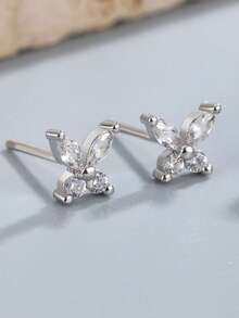 一对独特的蝴蝶耳夹耳环，不对称星月设计，镶嵌精致锆石，优雅女士耳环 - 彩色 - 查看 7