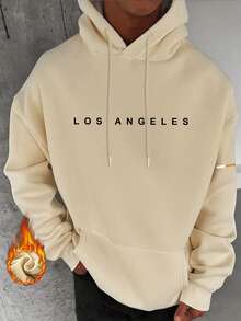 Krometka 男士秋冬极简黑色连帽卫衣 | 洛杉矶风情 - 杏色 - 查看 4