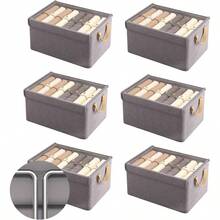 Clothes Storage, 6Pc Storage Baskets, Fabric Closet Organizer With Lid, Drawer Organizer Clothes With Stand Clothing, Toys, Books - Grey - View 1