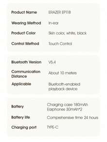 Lenovo ERAZER In-Ear Bluetooth Headphones, Wireless With Ultra-Long Battery Life, Noise Canceling, Waterproof For Sports & Gaming, Unisex, Model EP118,Best Gifts For Friends, Graduation Gifts, Back-To-School Gifts, Christmas Decorations, Valentine's Day Gifts, Gifts For Mom And Dad, Halloween, Thanksgiving, Personalized Gifts, Birthday Gifts, New Year Gifts - Color - View 6