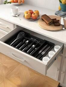 (2-7 Daysmust Arrive)1Pc Expandable Adjustable Kitchen Drawer Organizer - Space-Saving Utensil And Silverware Holder, Utensil Tray Kitchen, In-Cabinet Utensil Caddy, Cutlery Holder, Adjustable Plastic Storage Spoons Forks Knives, Flatware And Cutlery Holder For Knives, Forks, Spoons, Chopsticks, Cooking Utensils Storage, Knife & Fork Drawer Divider, Storage Container, Utensil Holder, Kitchen Utensils, Dish Drying Rack, Organziers Storage, Home Decoration, Kitchen Deccor, Home Gifts, Room Decoration 13" - 22"W, 14.8"L, Black Christmas Gifts Valentine's Day Halloween/Christmas Gifts, Back-To-School Season, Kitchen Items, Kitchen Gadgets, Kitchen Storage, House Essentials, Cocina Accesorios - Nhiều màu - Xem 10