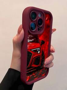 Funda elegante para teléfono con estampado de hojas y coche rojo, compatible con Samsung,  17,  16 Pro Max,  15 Pro Max,  13 y  12. Ofrece protección contra golpes y caídas. Un regalo ideal para familiares, amigos, seres queridos, parejas y Navidad. - Burdeos - Ver 4