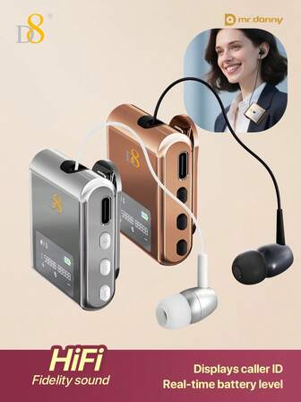  Auriculares inalámbricos retráctiles D8, auriculares estéreo con cancelación de ruido y micrófono, clip cómodo manos libres, 20 horas de tiempo de conversación, para deportes, negocios, camioneros y conductores, auriculares inalámbricos retráctiles con pantalla LED, auricular con clip Bluetooth y micrófono de cancelación de ruido